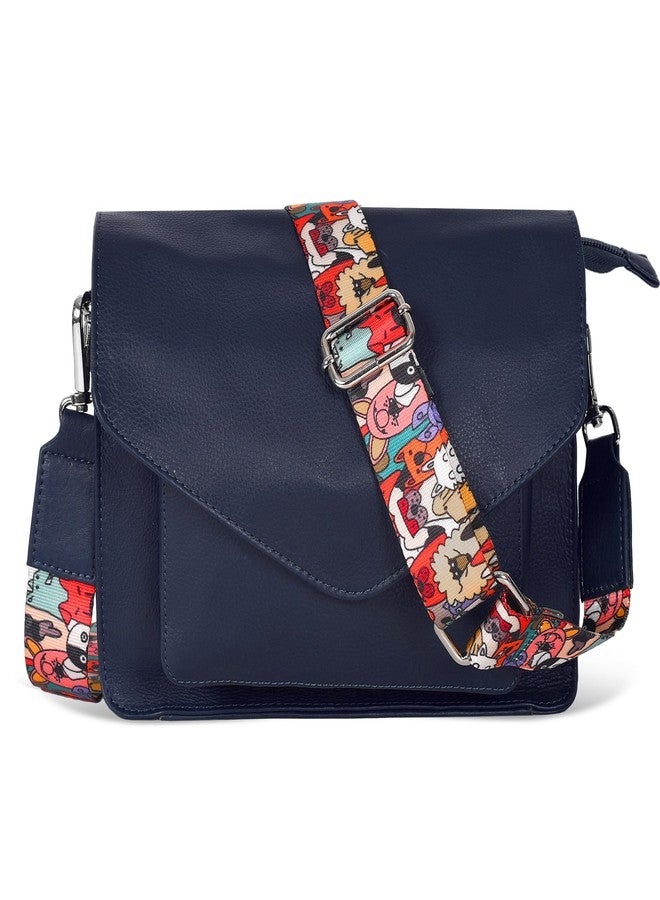 Ozora Leather Flapover Crossbody Handbag Purse for Women with Adjustable Strap & Overflap Snap Closure Tote/Bag, Blue Ndm W3, Medium, Chris - Image 1