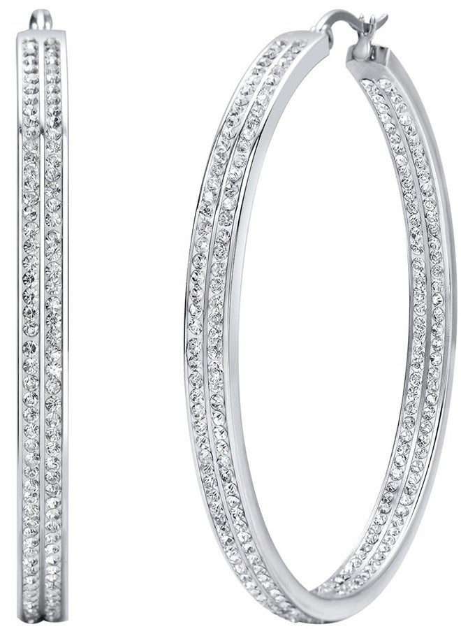 Jstyle Women's Stainless Steel Pierced Large Hoop Earrings with Rhinestone - Image 1