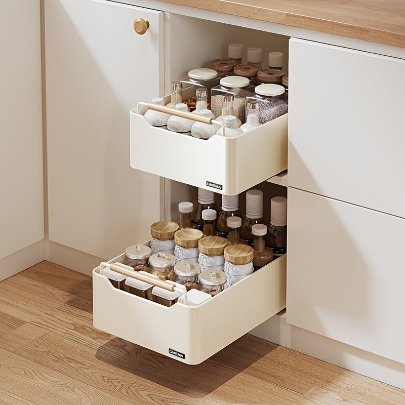 1 Pull-Out Cabinet Organizer, Raised Kitchen Pull-Out Shelf, Metal Cabinet Organizer, Kitchen Storage Rack with Sliding Rails, Pull-Out Box - Image 4