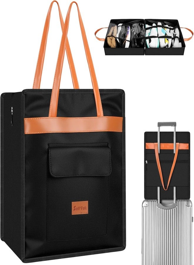 سيلفتك حقائب أحذية سيلف تيك للسفر بمقبض، حقيبة أحذية عائلية كبيرة الحجم ومقاومة للماء، مناسبة لحمل العديد من الأحذية، حقائب سفر للأحذية، مناسبة لمقبض الأمتعة (أسود) - Image 1