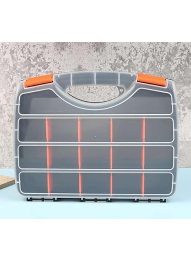 Plastic Storage Tool Box Organizer with Handle and Clear Lid – 15 Adjustable Compartments & 2 Fixed Sections for Screws, Nails, Nuts, Bolts - Image 1