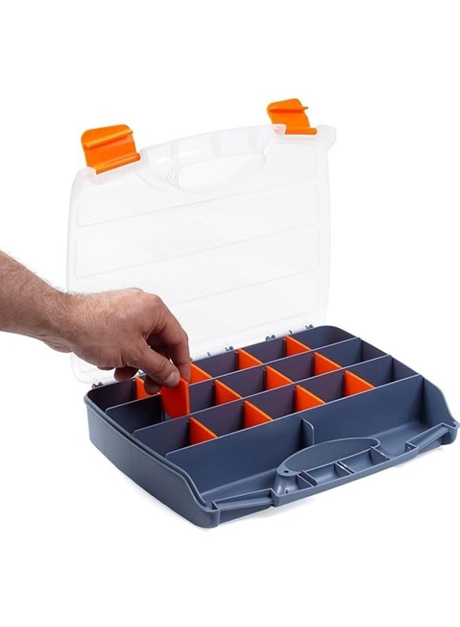 Plastic Storage Tool Box Organizer with Handle and Clear Lid – 15 Adjustable Compartments & 2 Fixed Sections for Screws, Nails, Nuts, Bolts - Image 5