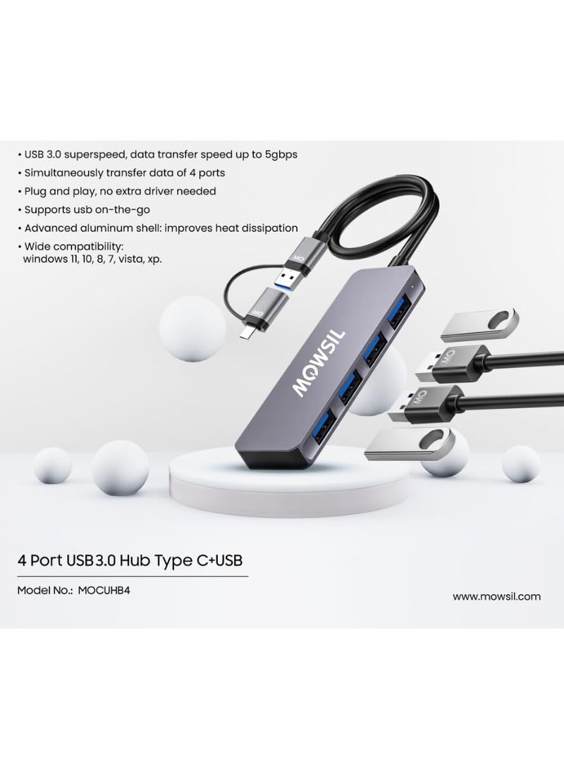 Mowsil 4-Port USB 3.0 Hub, 4 x USB Type A 5 Gbps Ports - Image 2