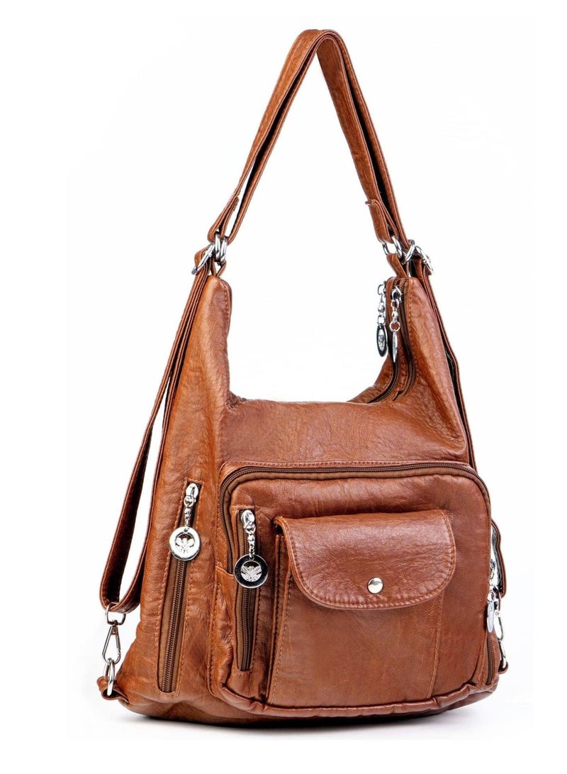 Women Hobo Handbags Soft Washed Leather Tote Shoulder Bag Multifunctional Messenger for Daily Commute Work Casual Outfits - Image 5