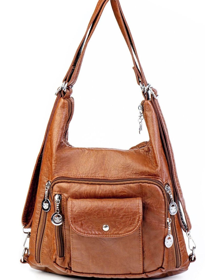 Women Hobo Handbags Soft Washed Leather Tote Shoulder Bag Multifunctional Messenger for Daily Commute Work Casual Outfits - Image 1