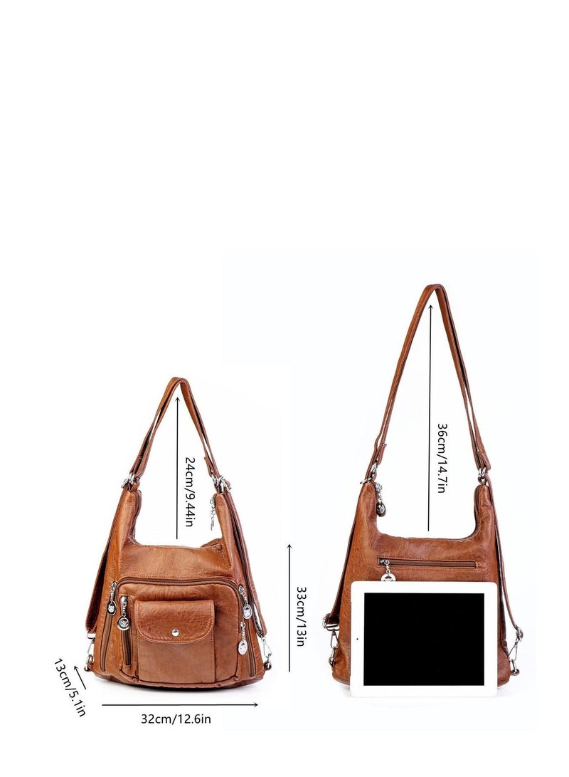 Women Hobo Handbags Soft Washed Leather Tote Shoulder Bag Multifunctional Messenger for Daily Commute Work Casual Outfits - Image 2