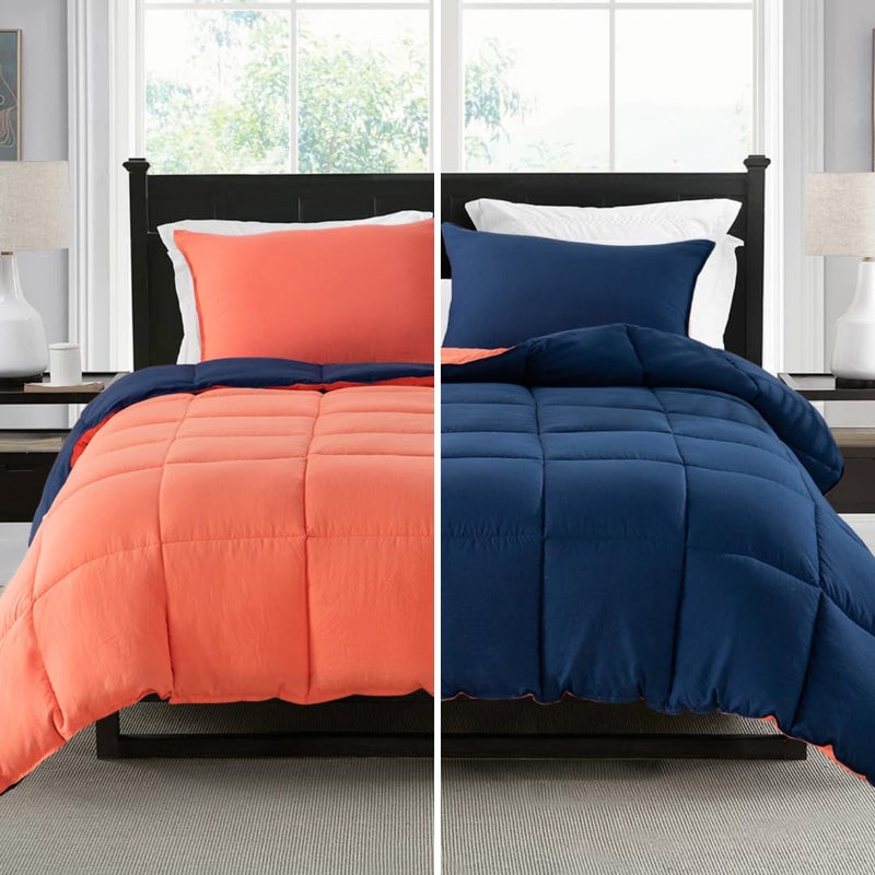 KASENTEX NoShrink Navy Blue Queen Comforter Set with Shams  Ultra Soft AllSeason Reversible Coral Pink NonFading Colors Machine Washable Duvet Insert