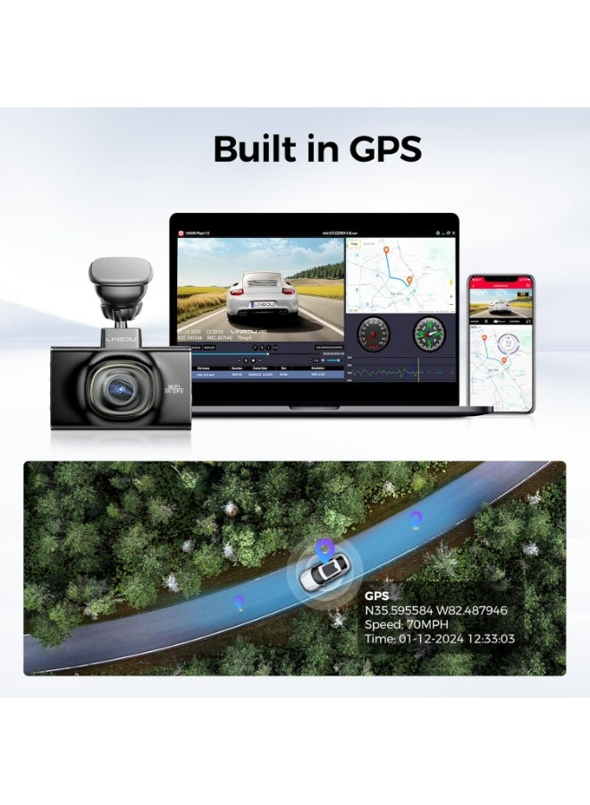 LINGDU LD02 5K 5G WiFi Dash Cam with Free 64GB SD Card, 3" IPS Screen 150° WDR IR Night Vision 24H Parking Mode Dashcam for Car, Build-in GPS G-Sensor, Max Up Support to 128GB TF Card, Easy to Install - Image 5