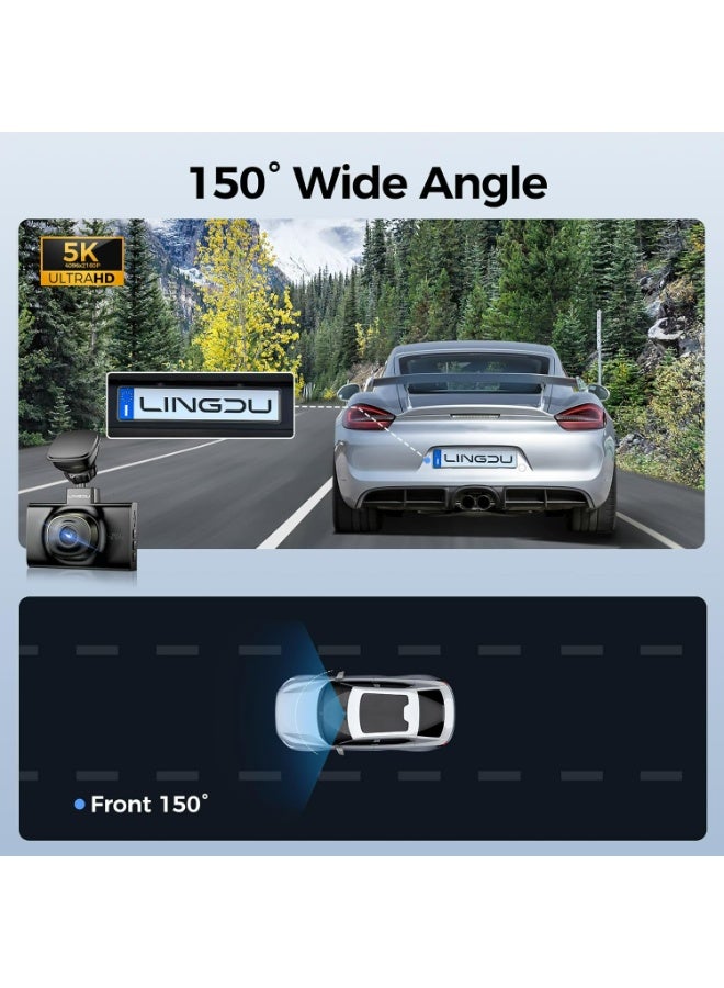 LINGDU LD02 5K 5G WiFi Dash Cam with Free 64GB SD Card, 3" IPS Screen 150° WDR IR Night Vision 24H Parking Mode Dashcam for Car, Build-in GPS G-Sensor, Max Up Support to 128GB TF Card, Easy to Install - Image 4