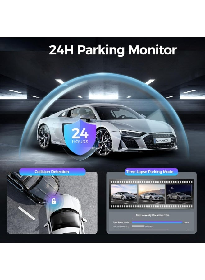 LINGDU LD02 5K 5G WiFi Dash Cam with Free 64GB SD Card, 3" IPS Screen 150° WDR IR Night Vision 24H Parking Mode Dashcam for Car, Build-in GPS G-Sensor, Max Up Support to 128GB TF Card, Easy to Install - Image 3