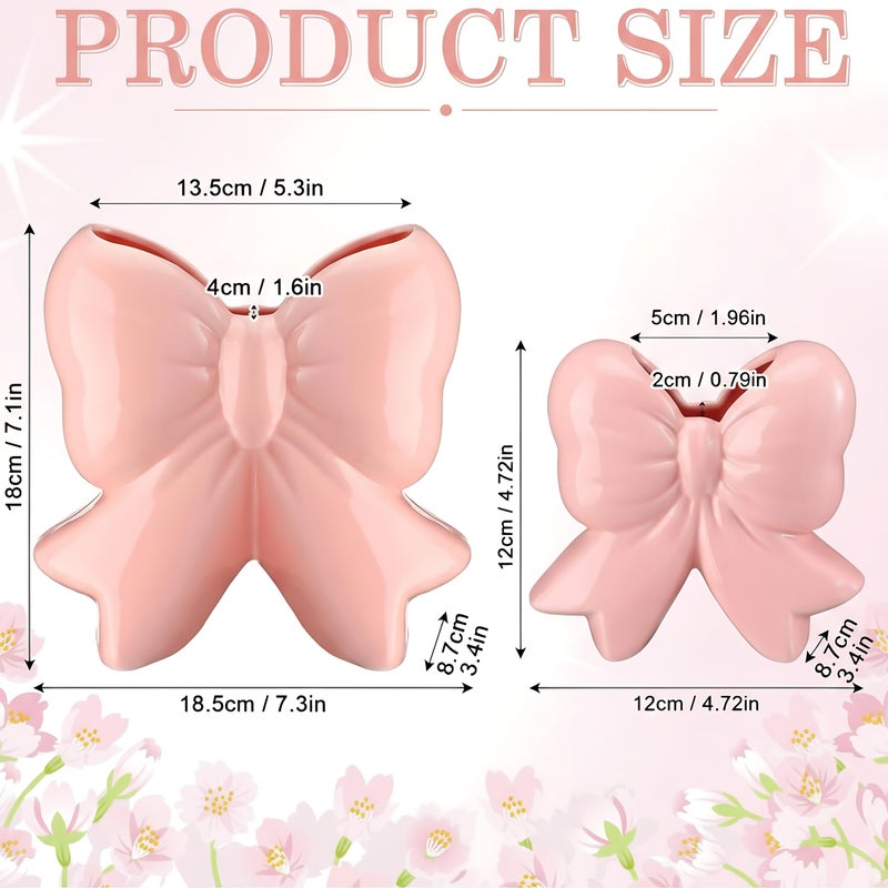 Jingmore Bow Vase Coquette Ceramic Vase Pen Holder Makeup Brush Holder Contemporary Design Decorative Women Gift for Christmas Home Office Shelf Table Room(Light Pink,Large,Classic) - Image 4