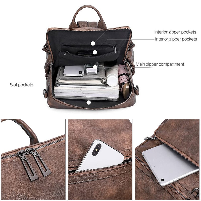 CLUCI Backpack Purse for Women Large Leather Travel Backpack Work Fashion Ladies Casual Daypack with Tassel Two-Tone Coffee - Image 4