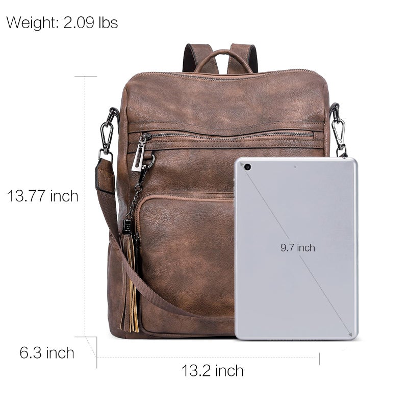 CLUCI Backpack Purse for Women Large Leather Travel Backpack Work Fashion Ladies Casual Daypack with Tassel Two-Tone Coffee - Image 3