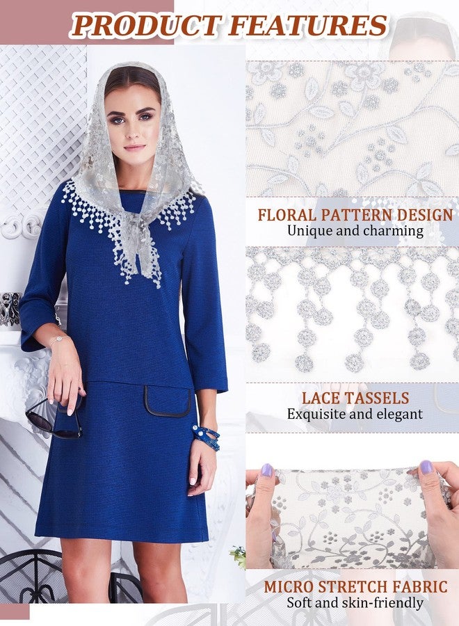 زانماي قطع من طرحات زانماي للكنيسة والقداس الكاثوليكي، طرحات للنساء، مانتيلا مثلثة من الدانتيل الكاثوليكي، وشاح تول مزهر (لون جديد) - Image 4