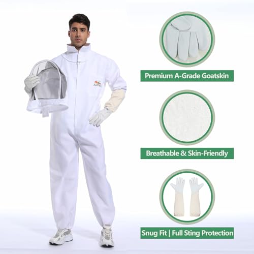 ANDES Bee Suit Beekeeping Suit for Men Women, Sting Proof Polycotton Beekeeper Suit Costume with Gloves, Full Protection Wasp Suit for Beekeeping & Halloween Use (S) - Image 5