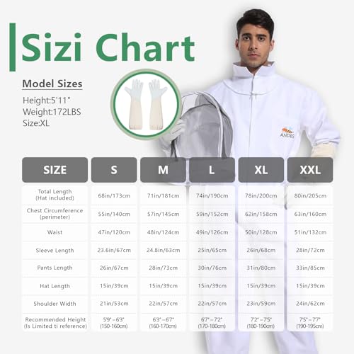 ANDES Bee Suit Beekeeping Suit for Men Women, Sting Proof Polycotton Beekeeper Suit Costume with Gloves, Full Protection Wasp Suit for Beekeeping & Halloween Use (S) - Image 2