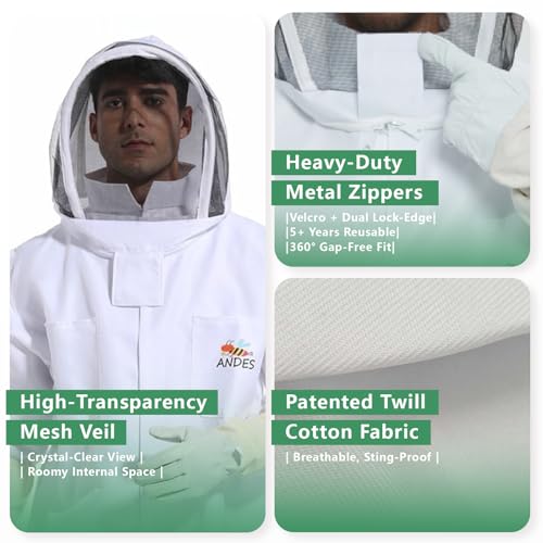 ANDES Bee Suit Beekeeping Suit for Men Women, Sting Proof Polycotton Beekeeper Suit Costume with Gloves, Full Protection Wasp Suit for Beekeeping & Halloween Use (S) - Image 3
