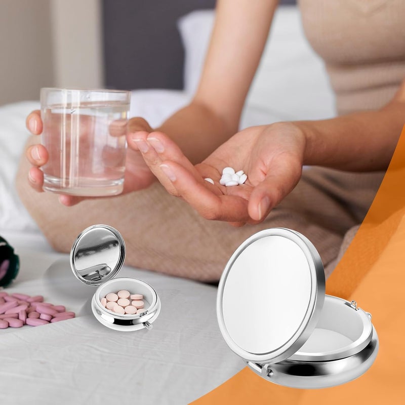 WLLHYF Pill Box Cute Small Pill Box for Purse & Pocket Medicine Organizer Travel Pillbox Waterproof Pill Case Metal Pill Container Holder for Vitamins, Fish Oil, Supplements(Silver) - Image 3