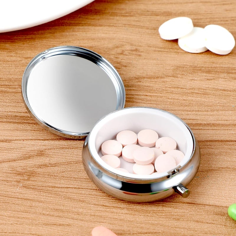 WLLHYF Pill Box Cute Small Pill Box for Purse & Pocket Medicine Organizer Travel Pillbox Waterproof Pill Case Metal Pill Container Holder for Vitamins, Fish Oil, Supplements(Silver) - Image 5