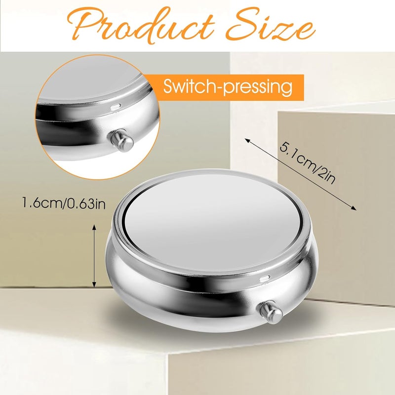 WLLHYF Pill Box Cute Small Pill Box for Purse & Pocket Medicine Organizer Travel Pillbox Waterproof Pill Case Metal Pill Container Holder for Vitamins, Fish Oil, Supplements(Silver) - Image 2
