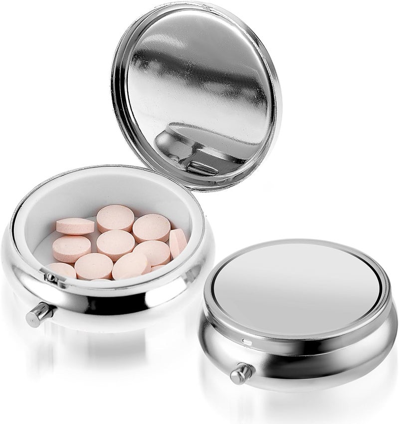 WLLHYF Pill Box Cute Small Pill Box for Purse & Pocket Medicine Organizer Travel Pillbox Waterproof Pill Case Metal Pill Container Holder for Vitamins, Fish Oil, Supplements(Silver) - Image 1
