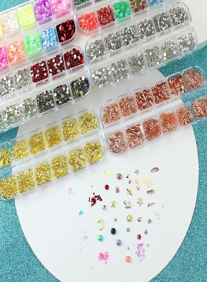 Artdone Nail Art Studs Kit, 6 boxes Multicolor And Design 3D Charms Pearls With 15 Sheets Gold Nail Stickers, Diamond Cute Nail Jewels For DIY Decoration with Pickup Tools - Image 2