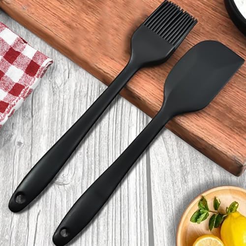 Frenchware (Set of 2, Black) Oil Brush for Cooking & Non-Stick Silicone Spatula Baking & Mixing - Seamless Design, Heat-Resistant -40°C to 230°C, Food-Grade & BPA-Free, Dishwasher Safe - Image 1