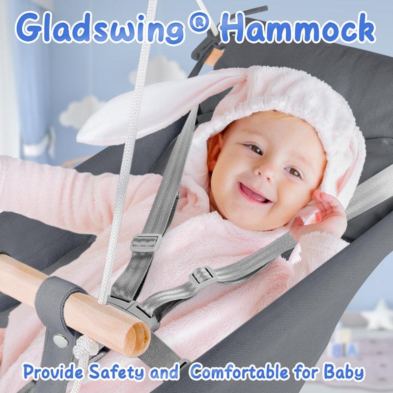 gladswing Baby Swing for Infants to Toddlers,Indoor Outdoor Wooden Hanging Swing Seat with Safety Belt and Mounting Hardware, Suitable for Ages Up to 3,Grey - Image 4