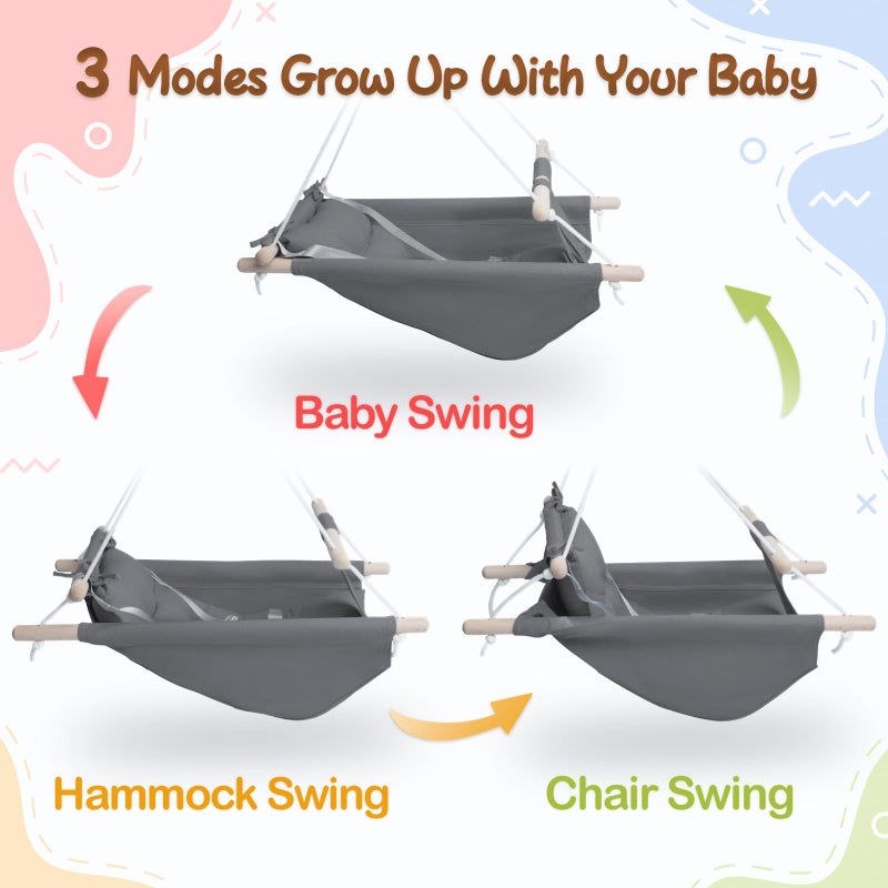 gladswing Baby Swing for Infants to Toddlers,Indoor Outdoor Wooden Hanging Swing Seat with Safety Belt and Mounting Hardware, Suitable for Ages Up to 3,Grey - Image 2