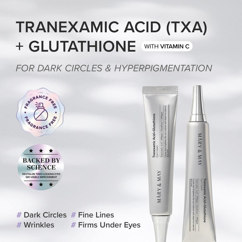 MARY & MAY Mary&May Tranexamic Acid (TXA)+Glutathione Eye Cream | Dark Circles & Hyperpigmentation | With Niacinamide & Vitamin C | Firms Under Eye Area | Wrinkle & Fine Line Care | Korean Skincare, 1.01 oz. - Image 2