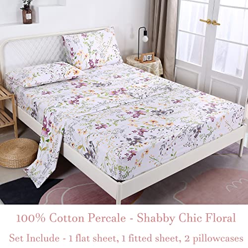 URBONUR Garden Floral Sheets Set 4-Pieces Egyptian Cotton Luxurious Bedding Sheet Set Soft Silky Crisp Percale Sheets Shabby Chic Flowers Bed Linen Set (4Pcs, King Size) - Image 2