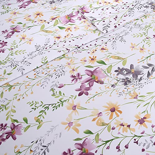 URBONUR Garden Floral Sheets Set 4-Pieces Egyptian Cotton Luxurious Bedding Sheet Set Soft Silky Crisp Percale Sheets Shabby Chic Flowers Bed Linen Set (4Pcs, King Size) - Image 4