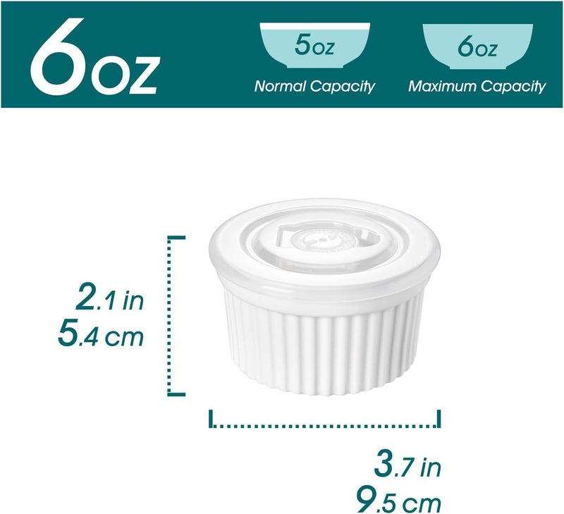 vancasso RAMEKINS 6 oz Soufflé Moulds Set of 6, Creme Brulee Bowls, Oven Safe, Porcelain Soufflés with Lid, Small Ceramic Bowls, Mini Casserole Dishes for Baking, White - Image 2