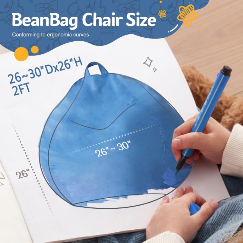 Homguava Bean Bag Chair: Bean Bags with Memory Foam Filled,Comfy Beanbag Chairs Round Bean Bag Sofa with Dutch Velvet Cover-2FT-28 x28 x22,Blue - Image 2
