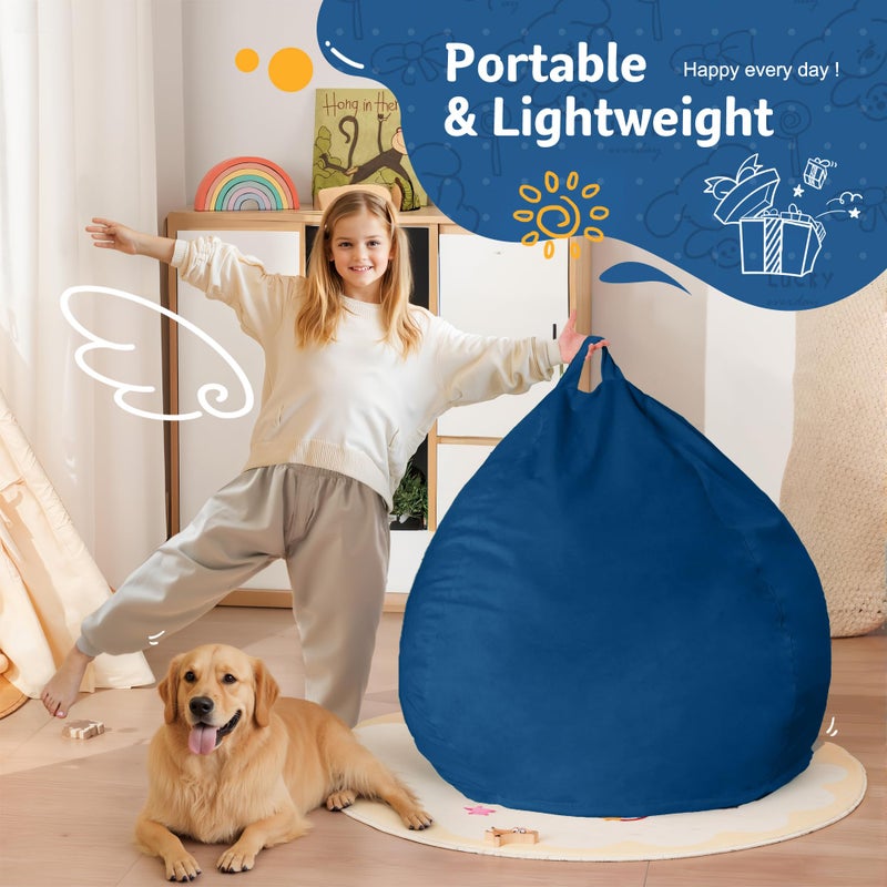 Homguava Bean Bag Chair: Bean Bags with Memory Foam Filled,Comfy Beanbag Chairs Round Bean Bag Sofa with Dutch Velvet Cover-2FT-28 x28 x22,Blue - Image 5