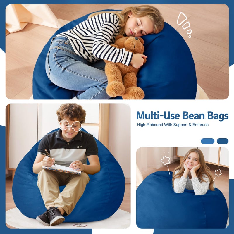 Homguava Bean Bag Chair: Bean Bags with Memory Foam Filled,Comfy Beanbag Chairs Round Bean Bag Sofa with Dutch Velvet Cover-2FT-28 x28 x22,Blue - Image 3