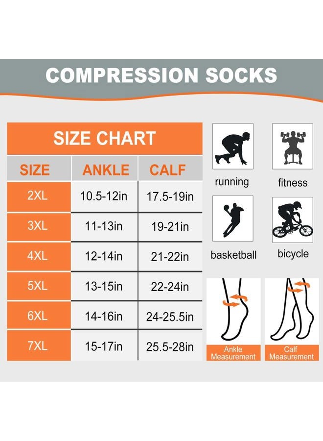 BODALA Plus Size Compression Socks: Wide Calf Compression Stockings for Men Women - Up to 7X Large 20-30 mmHg Compression Hose for Pregnancy Travel Running Nurses 4XL Black - Image 2