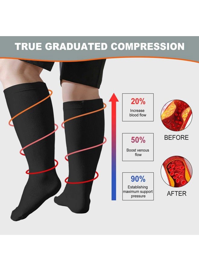 BODALA Plus Size Compression Socks: Wide Calf Compression Stockings for Men Women - Up to 7X Large 20-30 mmHg Compression Hose for Pregnancy Travel Running Nurses 4XL Black - Image 3