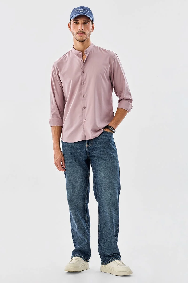 سنيتش قميص بياقة ماندرين بقصة عادية