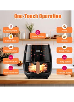DUMBO 1400W 4.5 Liter Air Fryer with Glass Frying Basket, Dishwasher Safe Tray and Insulation pad, 60 Minute Timer, Digital Touch Display, and 6 Presets - Variable Temperature Control AF-1124 Black  - Image 4