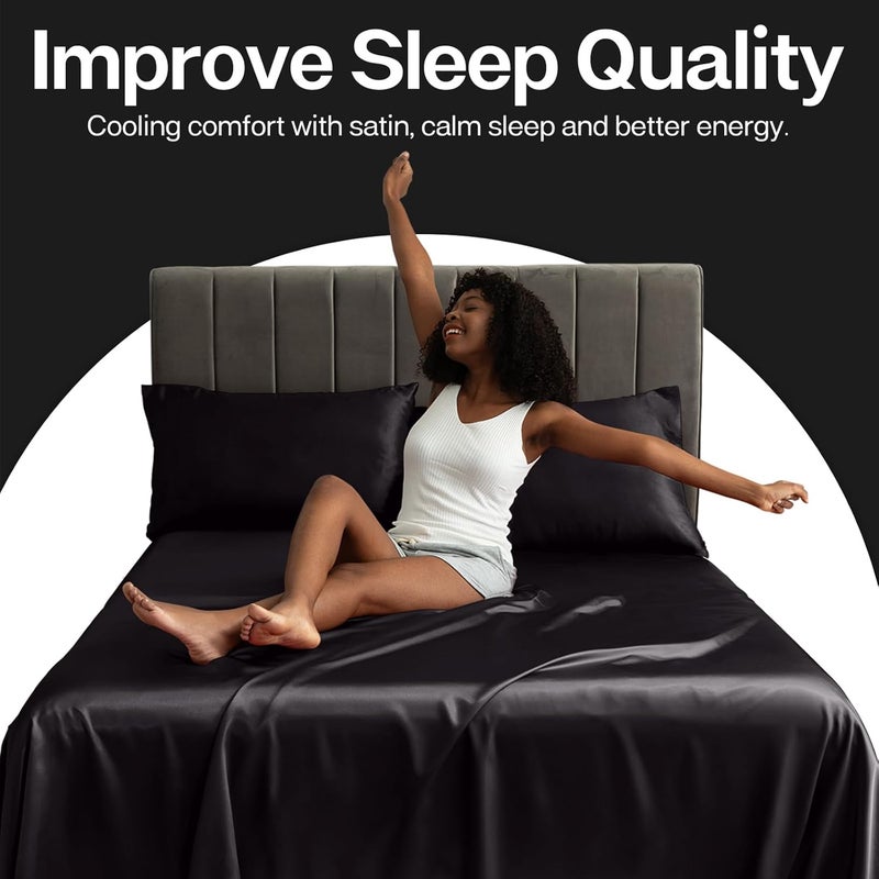MR&HM Satin Pillowcase for Hair and Skin, Silk Satin Pillowcase 2 Pack, Queen Size Pillow Cases Set of 2, Silky Pillow Cover with Envelope Closure (20x30, Black) - Image 5