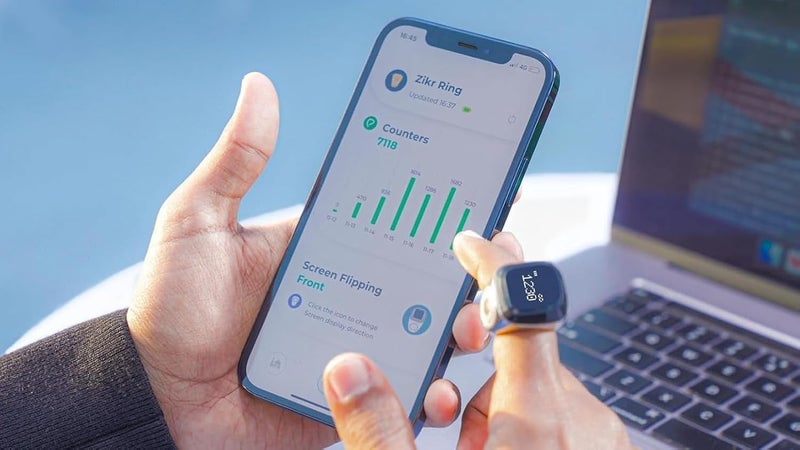 Smart Tasbih Zikr Ring E01, Muslim Prayer Timing Reminder, Oled Display, Tasbih Counter, Smart Ring, Tasbih Ring, Wearable Technology, 5 Time App Notification (Violet, 20mm) - Image 3