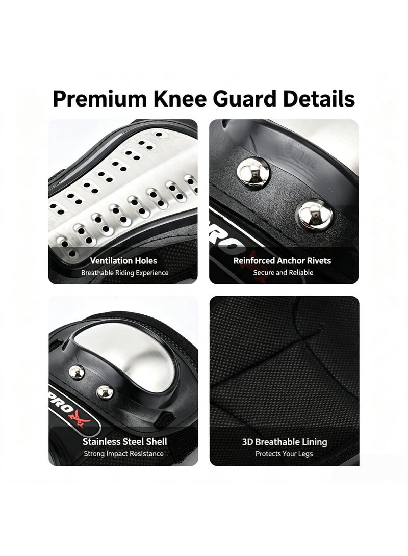 GloGlim Pro-Armor Motorcycle Protective Gear Set (4Pcs) – Adjustable Knee & Elbow Pads for Motocross, ATV, and Desert Riding, High-Impact Steel Shield & Breathable Mesh, All-Terrain Safety Gear (Black) - Image 3