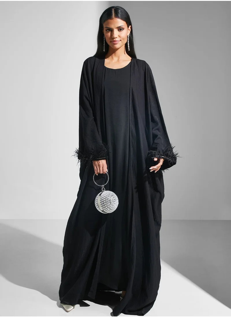 hayas closet Lace Detail Open Abaya