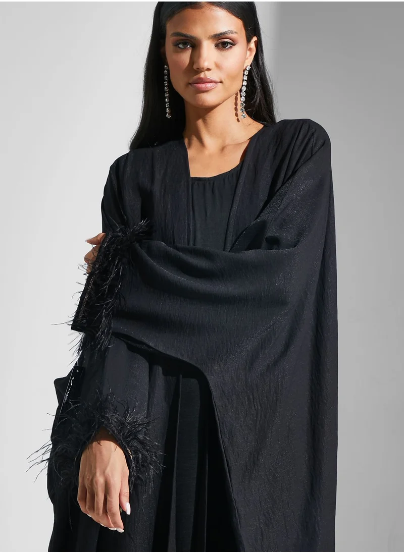hayas closet Lace Detail Open Abaya