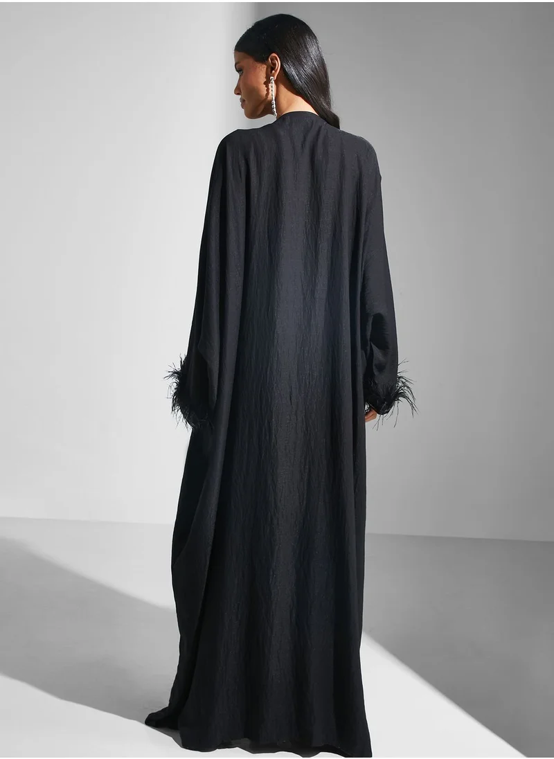 hayas closet Lace Detail Open Abaya