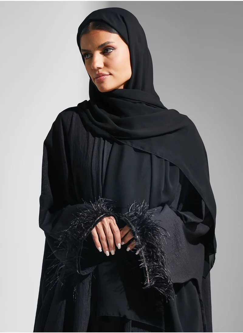 hayas closet Lace Detail Open Abaya