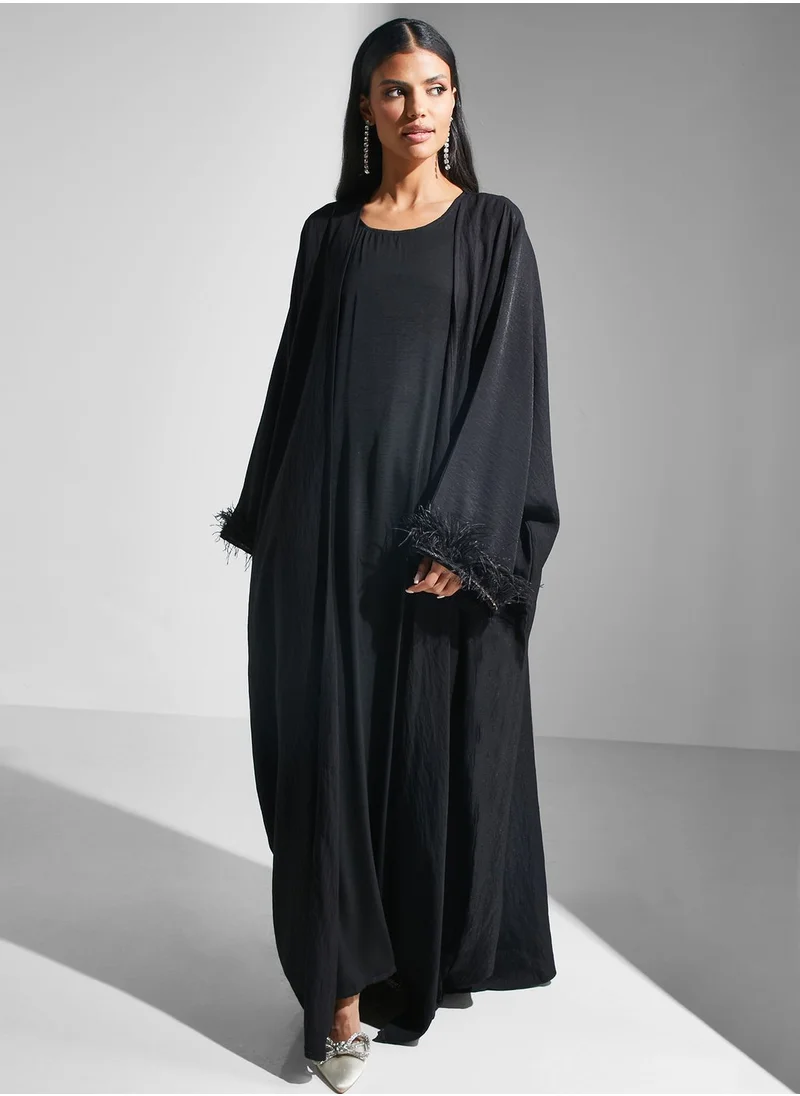 hayas closet Lace Detail Open Abaya
