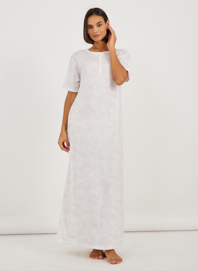 Styli Styli Leafy Floral Print Placket Sleep T-Shirt Dress  - Image 1