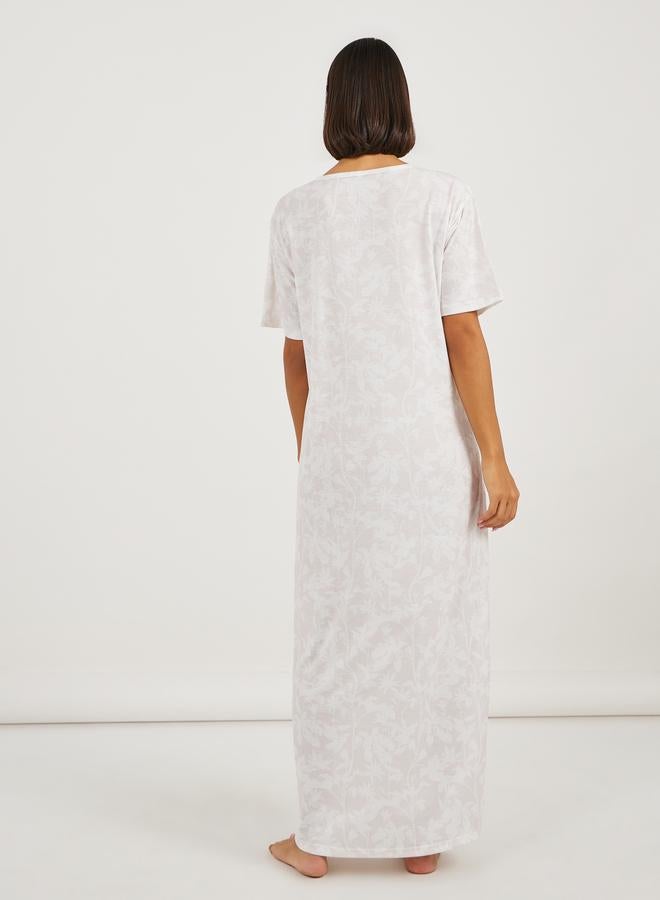 Styli Styli Leafy Floral Print Placket Sleep T-Shirt Dress  - Image 4